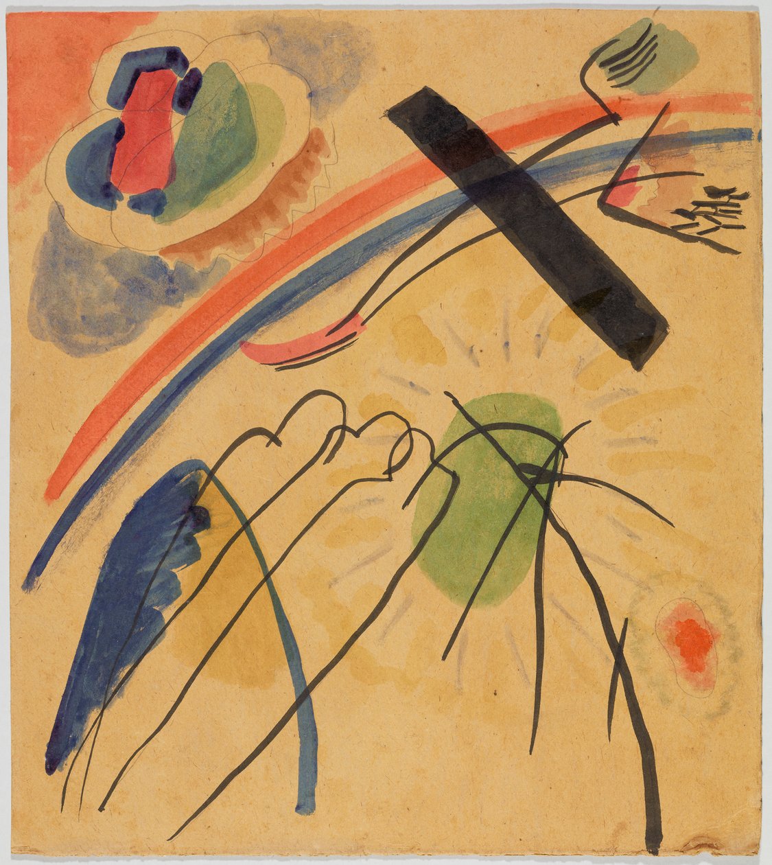 Drei Gestalten und Vogel (?); Aquarell (ohne Titel) von Wassily Kandinsky