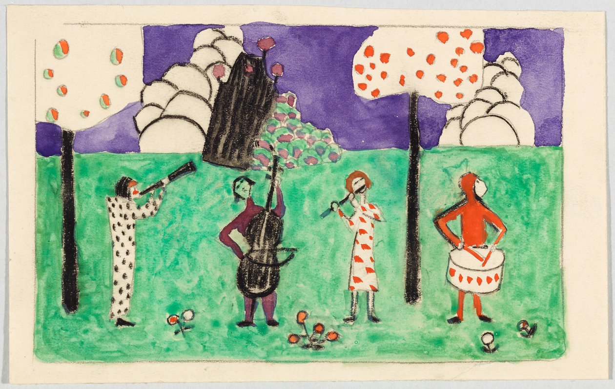 Vier Musikanten in Landschaft von Wassily Kandinsky