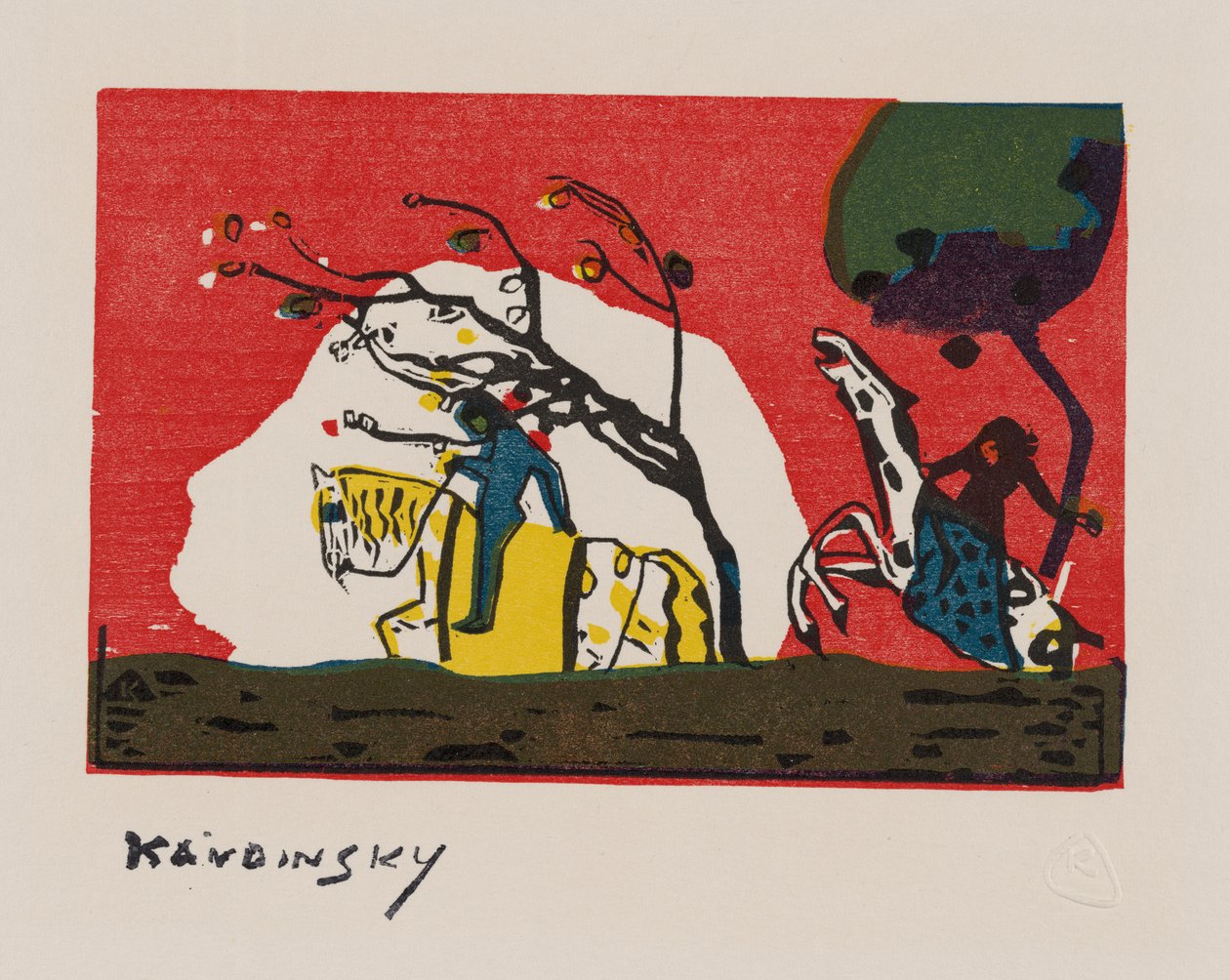 Zwei Reiter vor Rot von Wassily Kandinsky