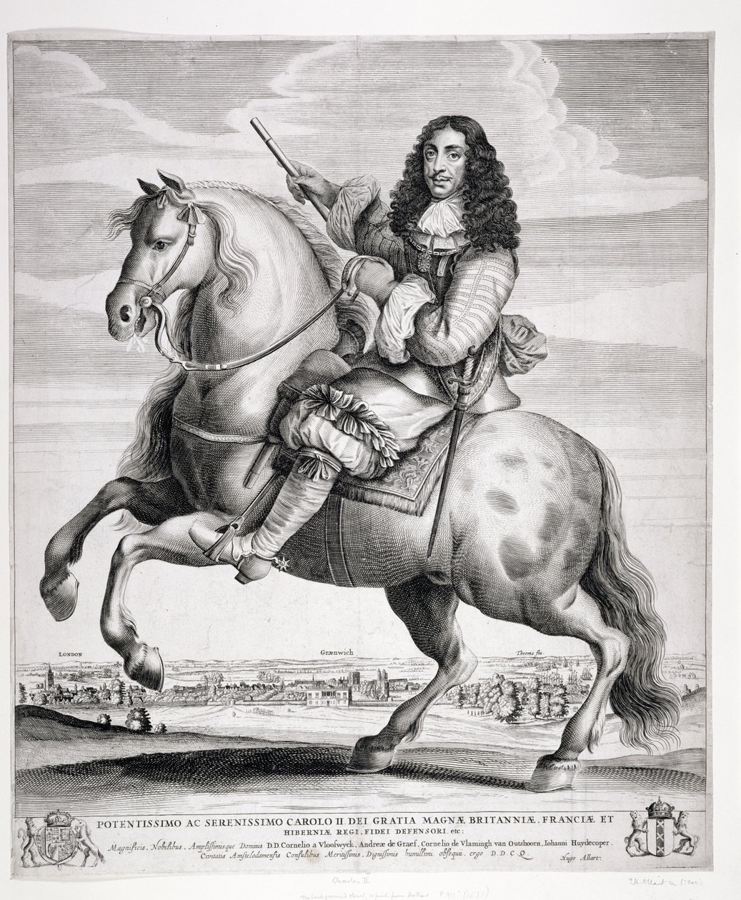 Reiterporträt von Karl II. (1630-85) mit einer Landschaft, veröffentlicht ca. 1670 von Wenceslaus Hollar
