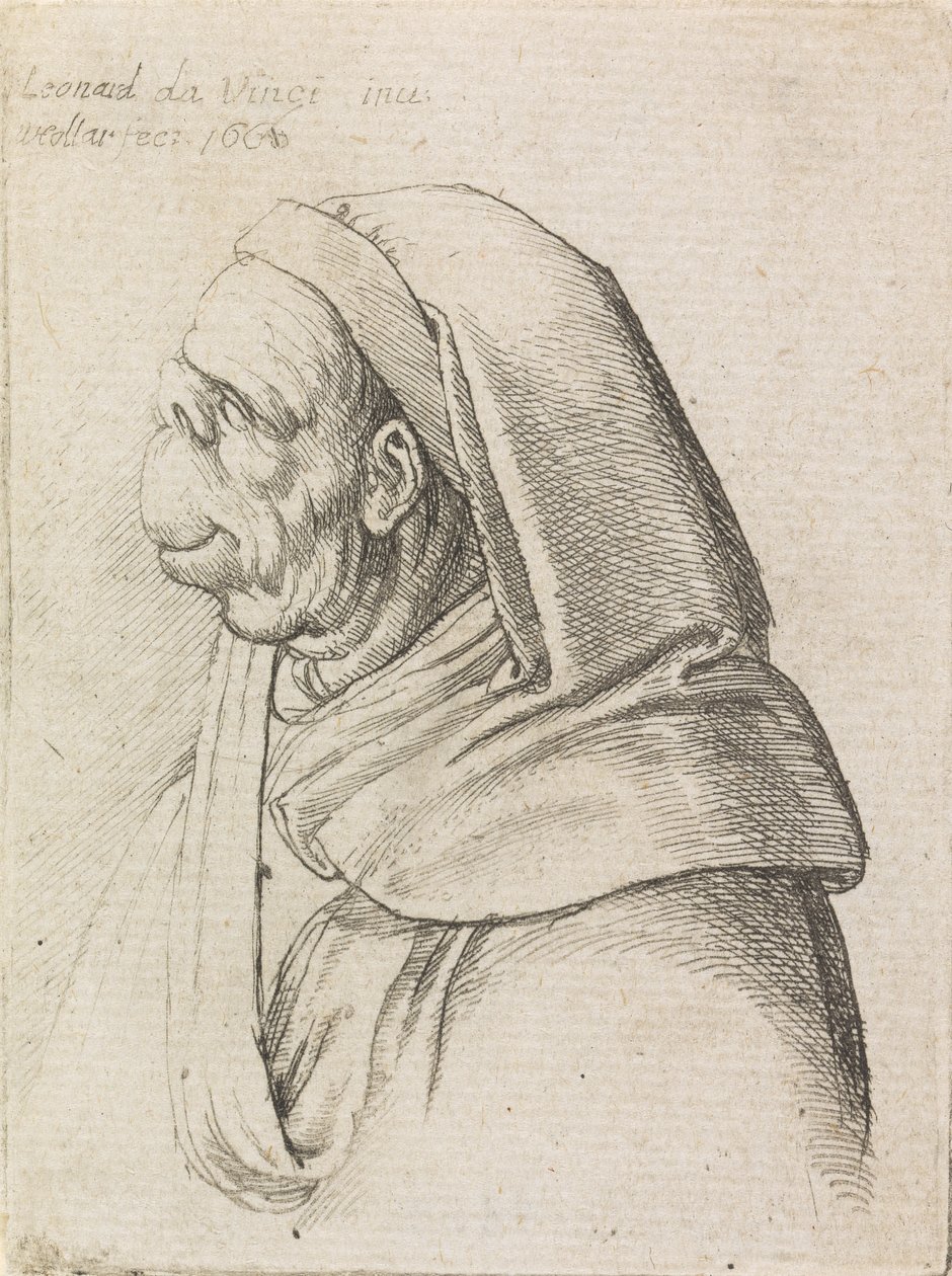 Groteskes Profil eines Mannes mit Kapuze von Wenceslaus Hollar