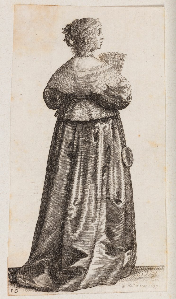 Frau mit einem Fächer und einem Spiegel, von hinten gesehen von Wenceslaus Hollar