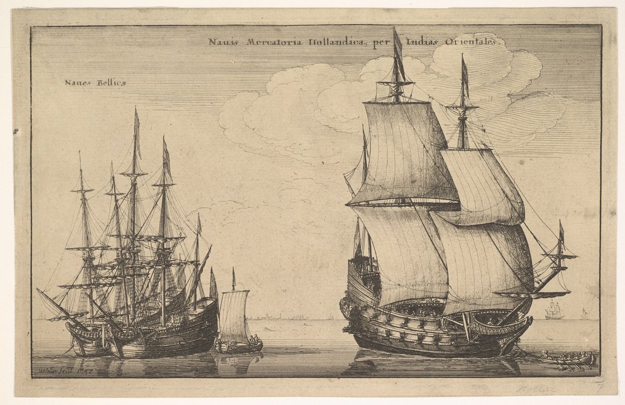 Naues Mercatorie Hollandicae per Indias Occidentales Niederländischer Ostindienfahrer, 1647 von Wenceslaus Hollar