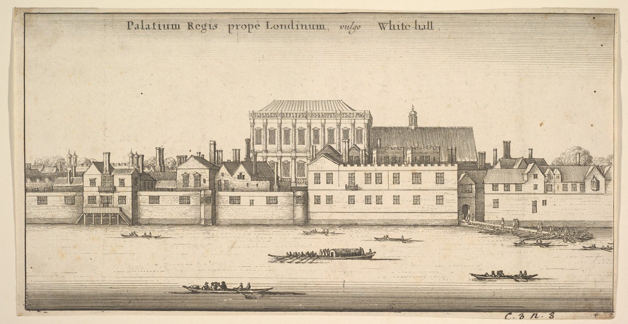 Palatium Regis prope Londinum, vulgo White-hall, Königlicher Palast von Whitehall, London, ca. 1647 von Wenceslaus Hollar