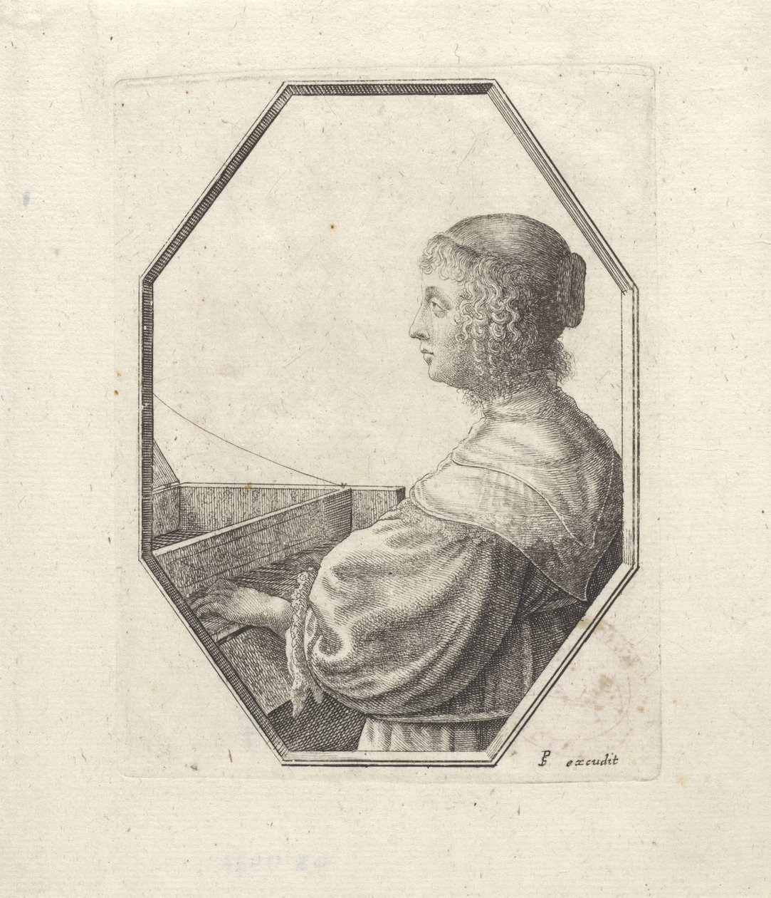 Porträt einer Frau hinter einem Virginal von Wenceslaus Hollar