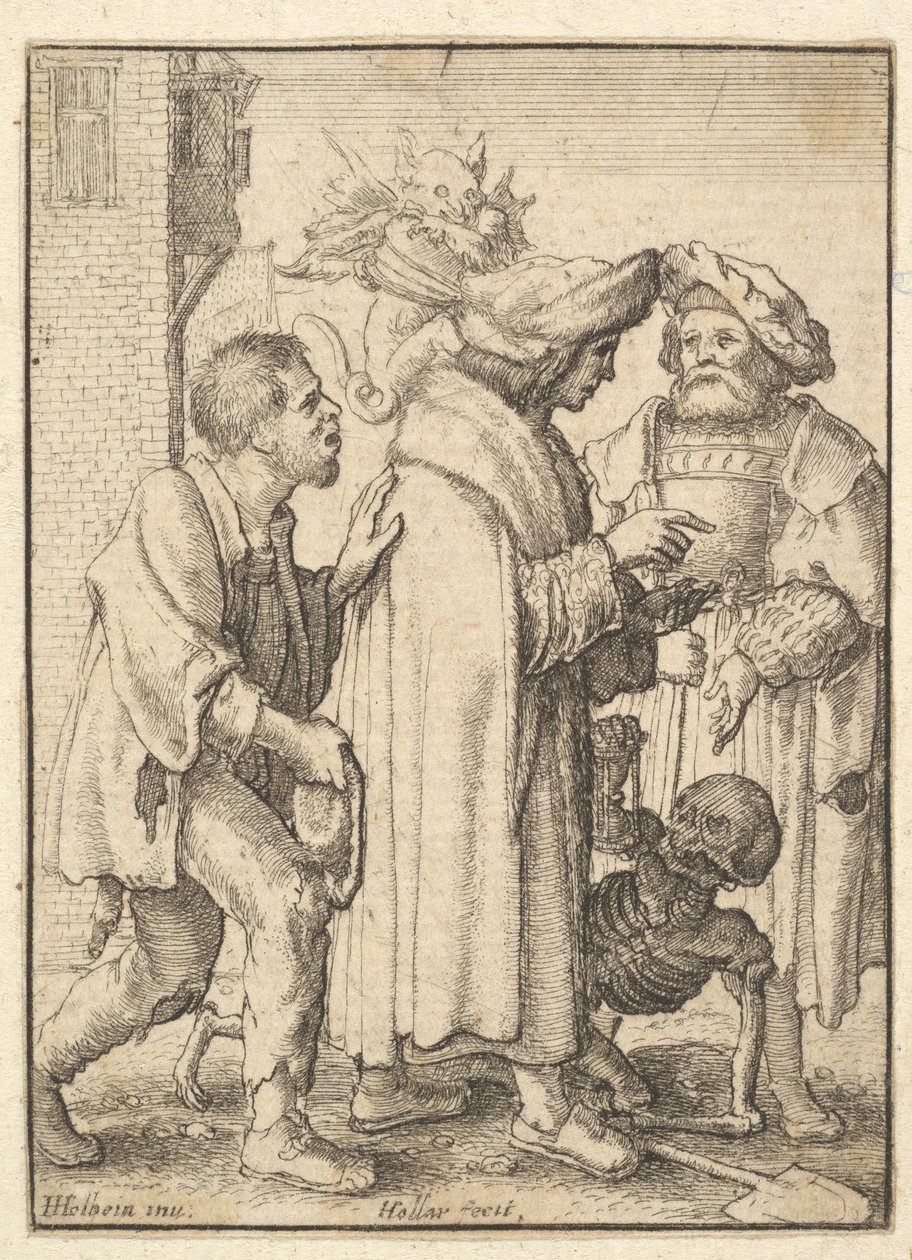 Reicher Mann, aus dem Totentanz, 1651 von Wenceslaus Hollar