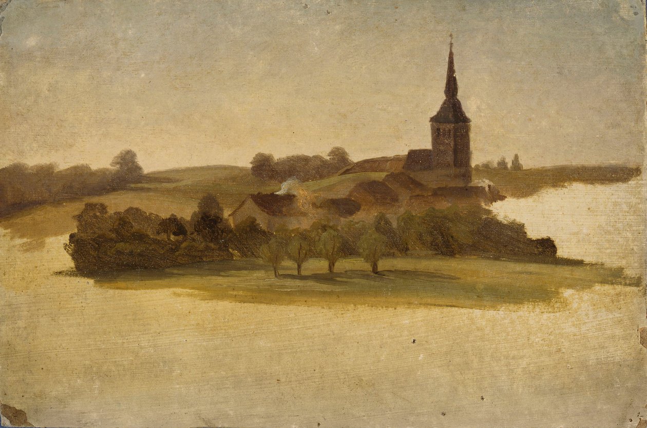 Blick auf die Kirche von Erkrath, Studie von Werner Holmberg