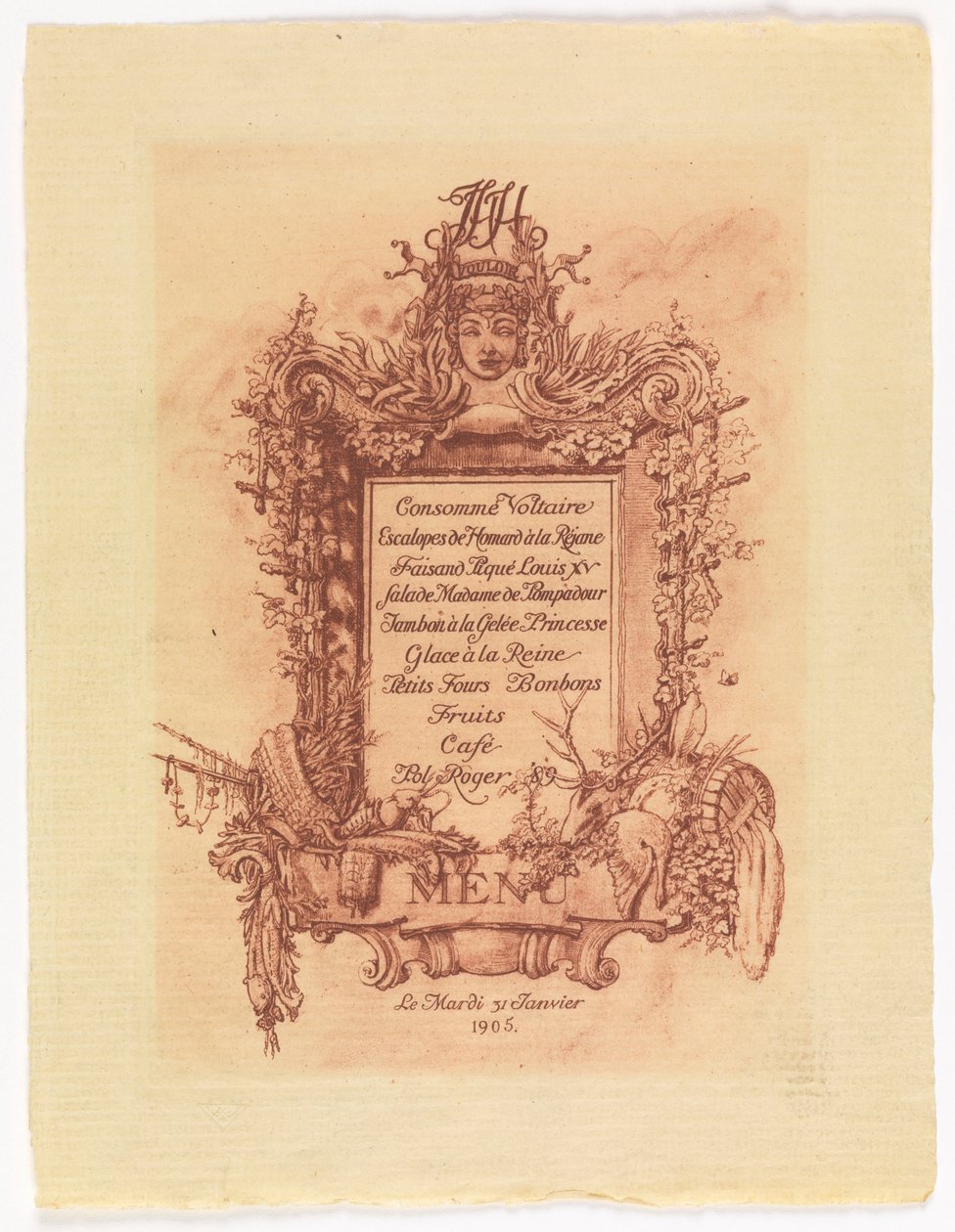 Menü für den Ball von James Hazen Hyde, 31. Januar 1905 von Whitney Warren Jr.