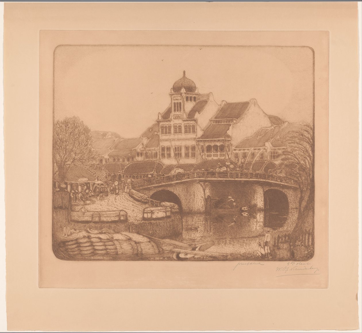 Brücke und Bürogebäude in Batavia von Wijnand Otto Jan Nieuwenkamp (signed by artist)