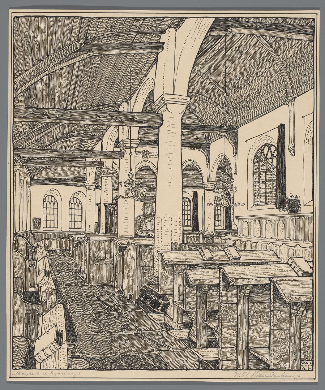 Innenraum der Abteikirche in Rijnsburg von Wijnand Otto Jan Nieuwenkamp (signed by artist)
