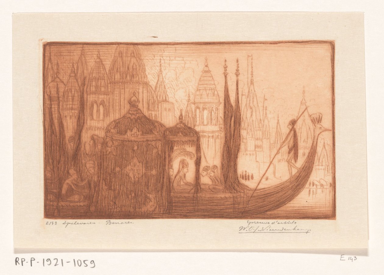 Pleziervaartuig op de Ganges in Benares von Wijnand Otto Jan Nieuwenkamp (signed by artist)