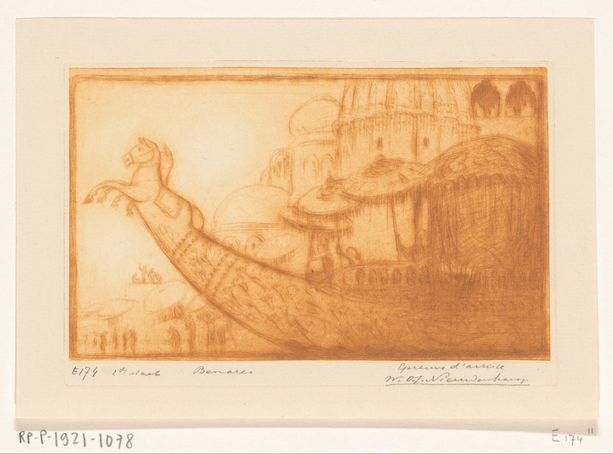 Vergnügungsboot des Maharadschas von Benares auf dem Ganges von Wijnand Otto Jan Nieuwenkamp (signed by artist)