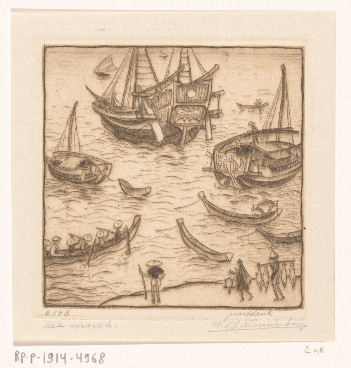 Schiffe in einer Bucht an der Ostküste von Lombok von Wijnand Otto Jan Nieuwenkamp (signed by artist)