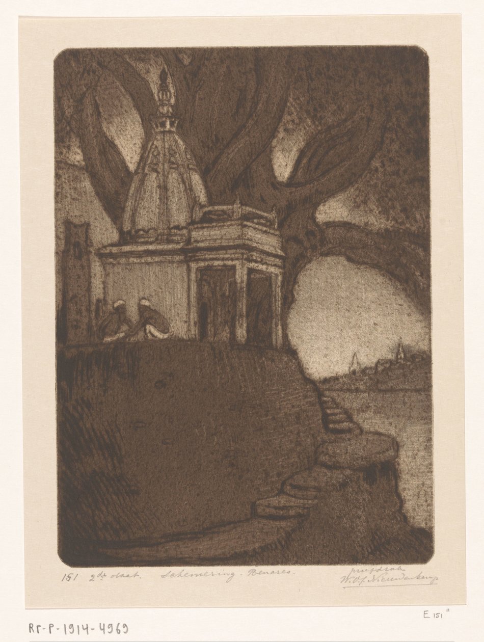 Tempel in Benares bei Abend von Wijnand Otto Jan Nieuwenkamp (signed by artist)