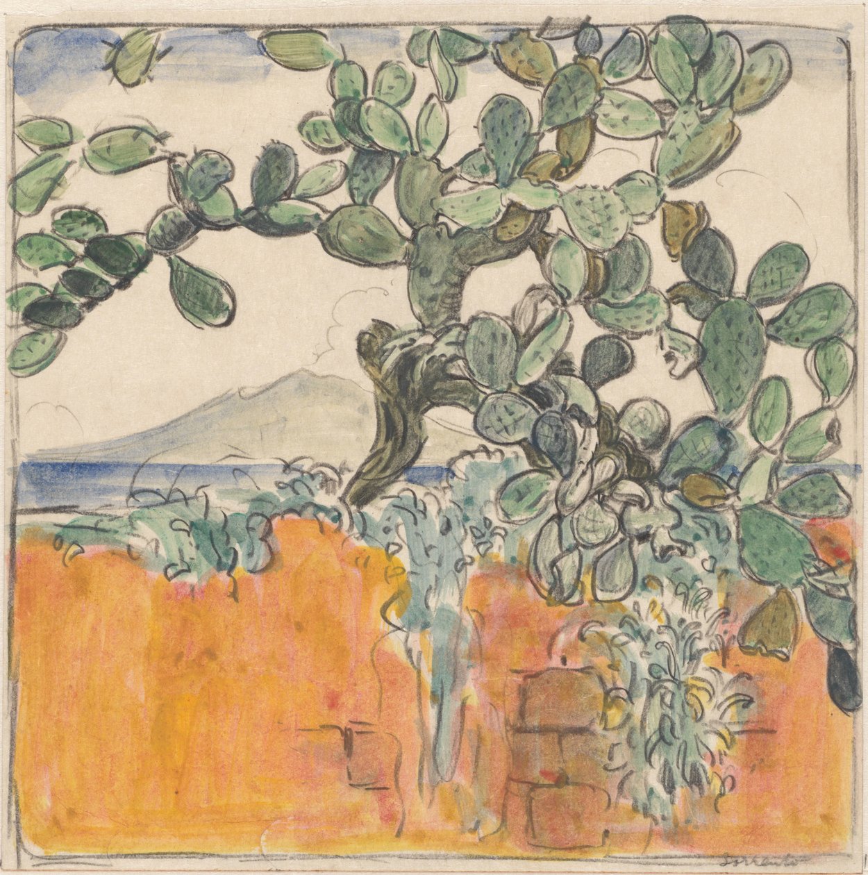 Blick auf den Vesuv von Sorrent mit Kaktus von Wijnand Otto Jan Nieuwenkamp