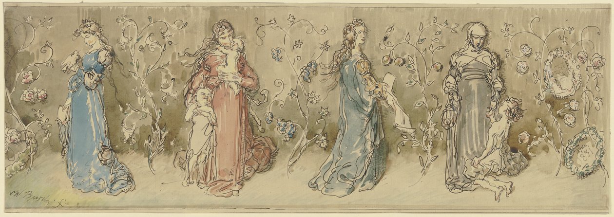 Vier allegorische Frauendarstellungen von Wilhelm Busch