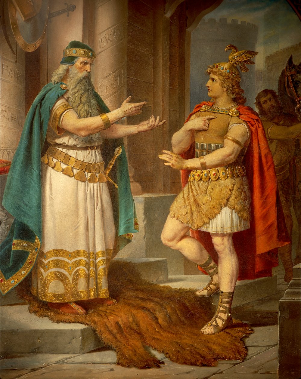 König Sigurd trifft den weisen Einsiedler Grypin, aus der Sigurd-Saga, Untere Halle, ca. 1882-83 von Wilhelm Hauschild
