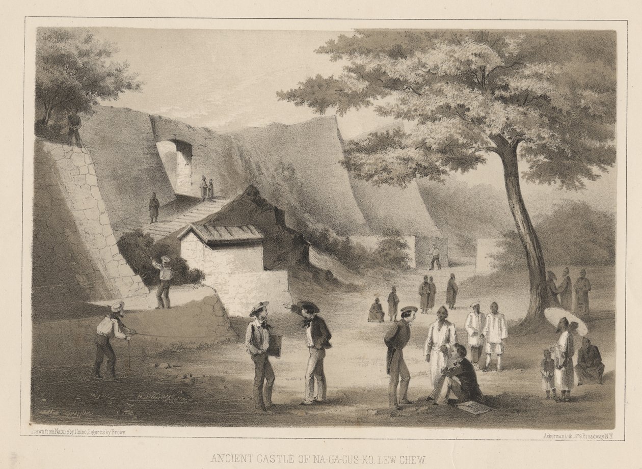 Altes Schloss von Na-Ga-Cus-Ko, Lew Chew, 1855 von Wilhelm Joseph Heine