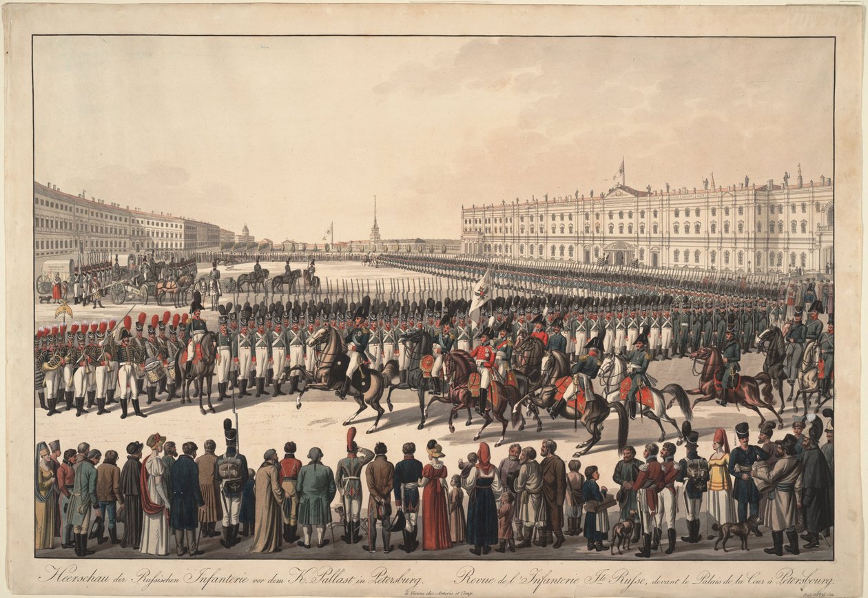 Eine Überprüfung der russischen Infanterie auf dem Palastplatz in St. Petersburg, 1809-1813 von Wilhelm Kobell Ritter von