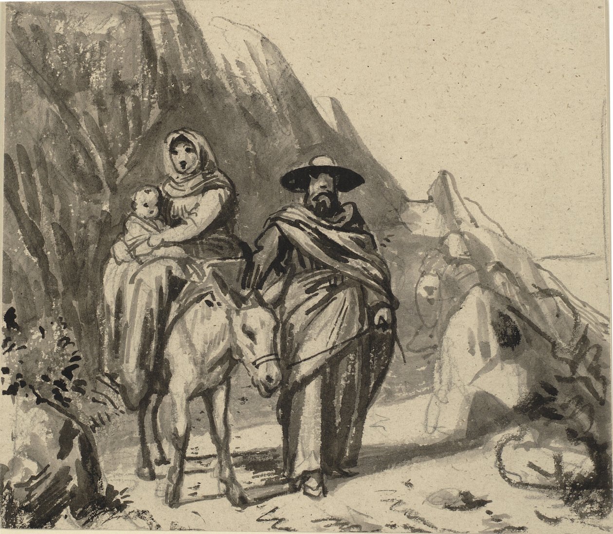 Die Heilige Familie, zwischen Felsen auf dem Weg nach Ägypten von Wilhelm Marstrand