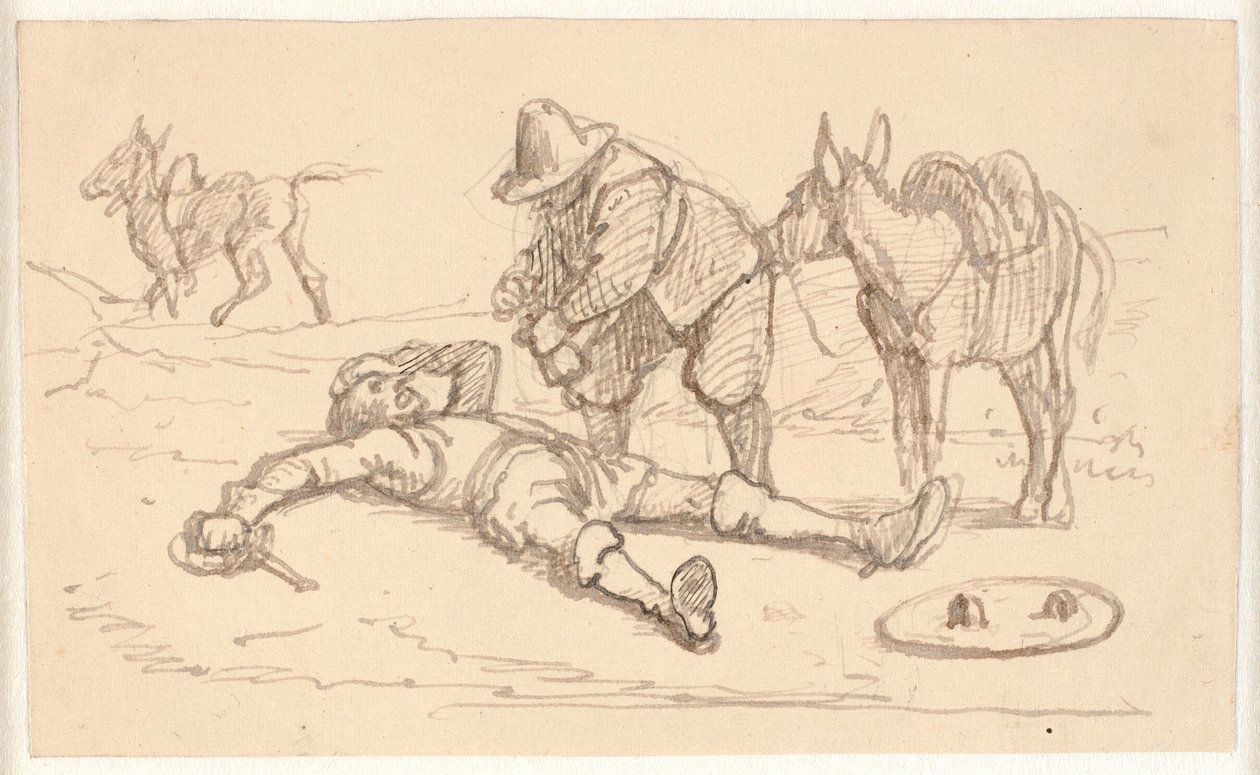 Don Quixote liegt verletzt und wird von Sancho geholfen von Wilhelm Marstrand