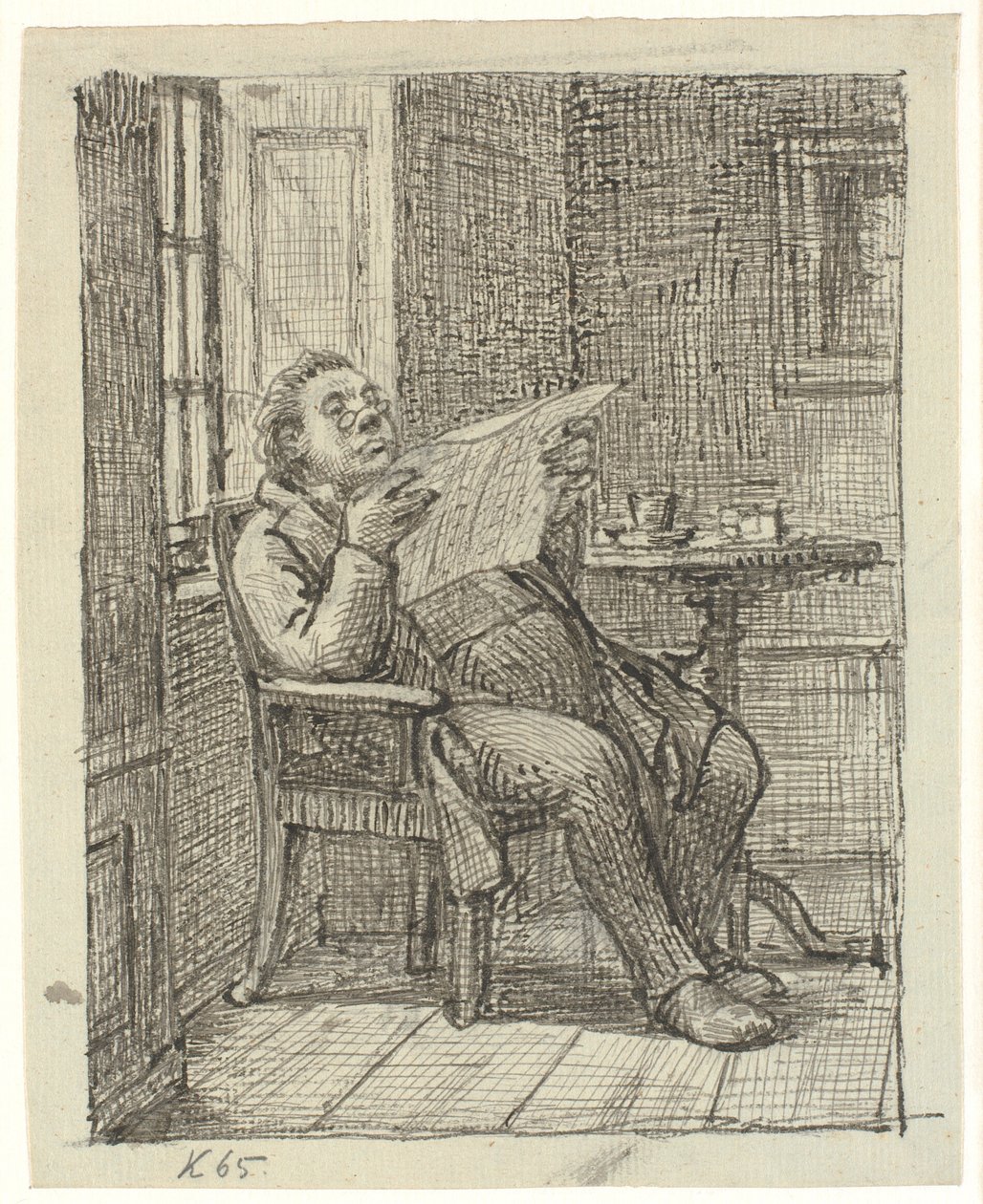 Ein dicker Herr, der Zeitung liest, mit seinem Kaffee von Wilhelm Marstrand