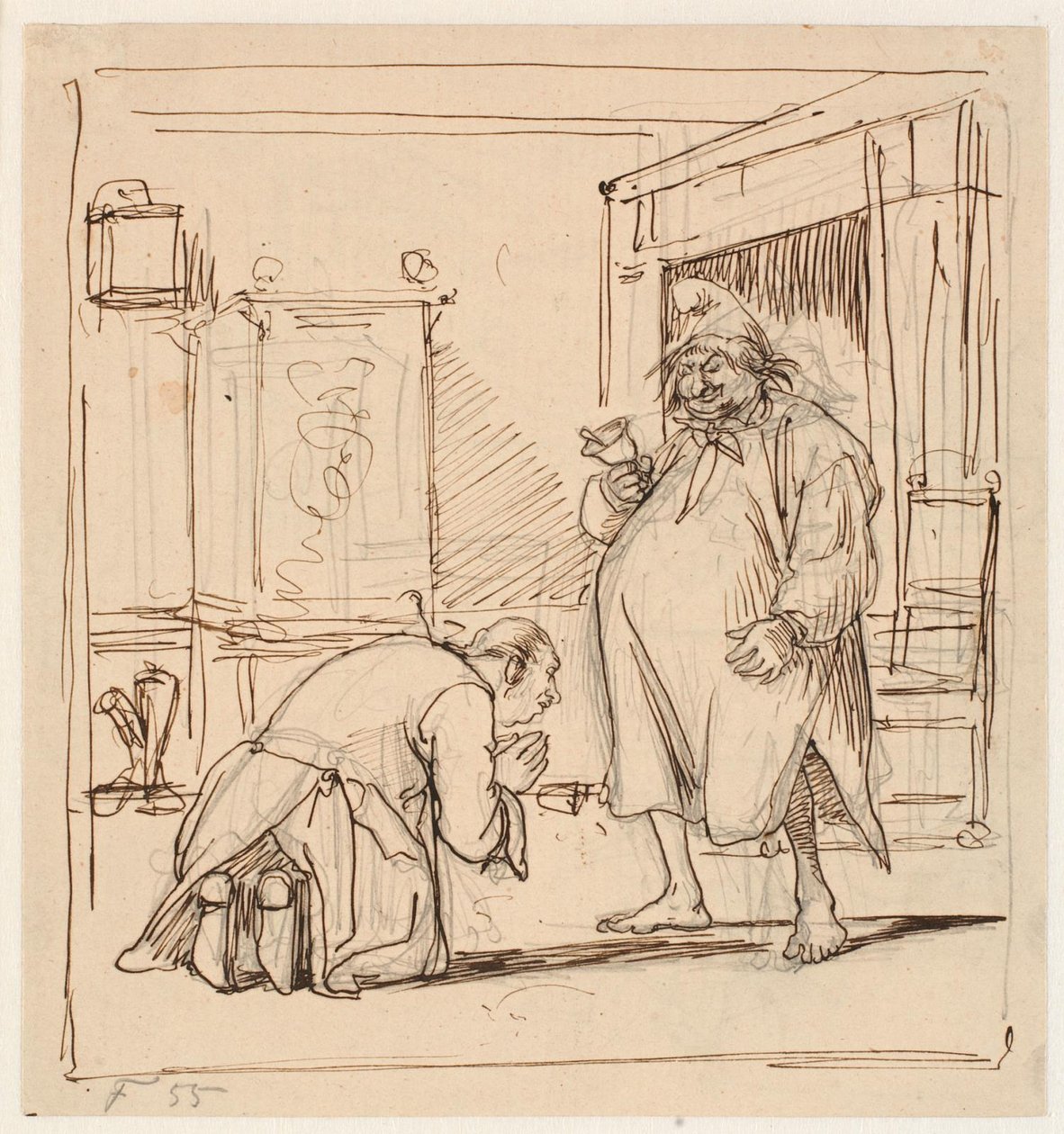 Peder Paars 1. Buch 4. Gesang. Per Degn fürchtet sich vor dem Vogt von Wilhelm Marstrand