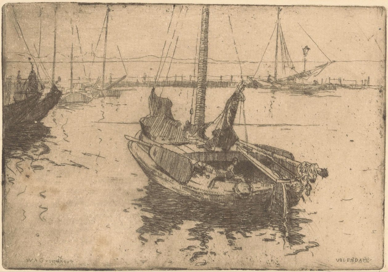 Boote im Hafen von Volendam von Willem Adrianus Grondhout (signed by artist)