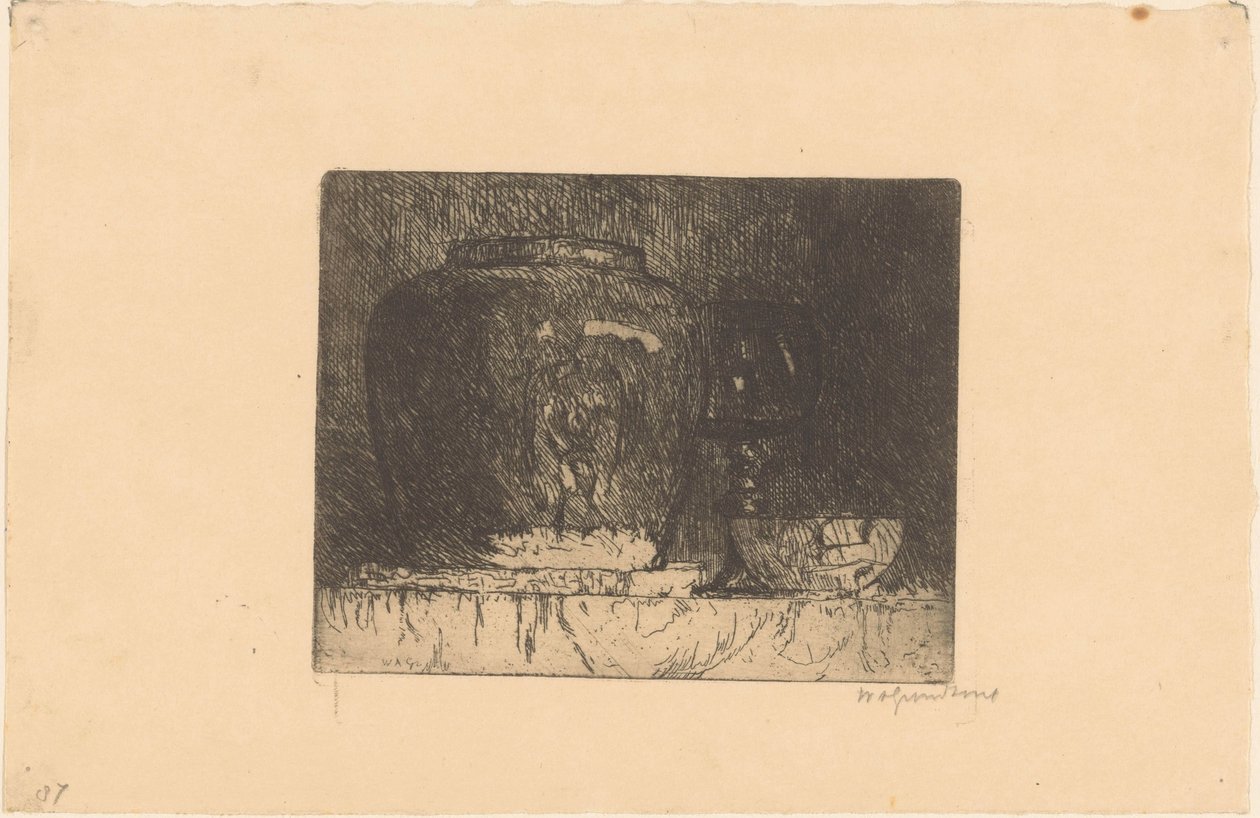 Stillleben mit Ingwertopf, Weinglas und Schale von Willem Adrianus Grondhout (signed by artist)
