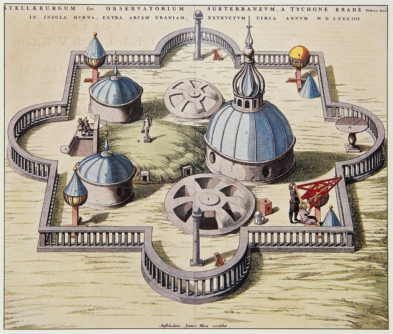 Stelleburgum sive Observatorium Subterraeum, unterirdisches astronomisches Observatorium in Stjerneborg, entworfen von Tycho Brahe, Zeichnung von Willem Blaeu, ca. 1595 von Willem Blaeu