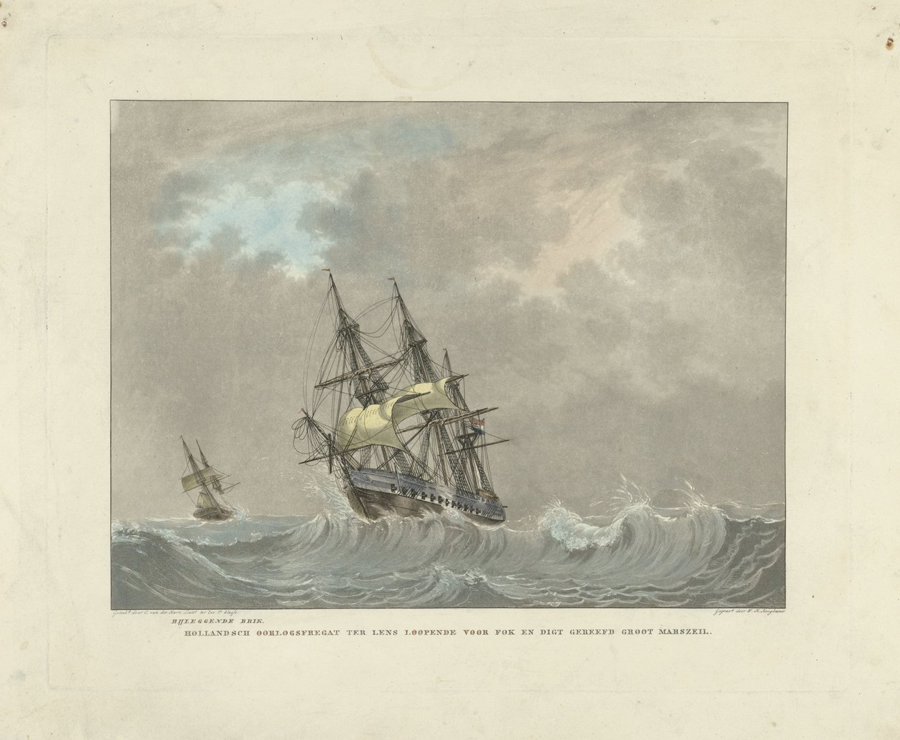 Segelschiff auf hohen Wellen von Willem Hendrik Hoogkamer