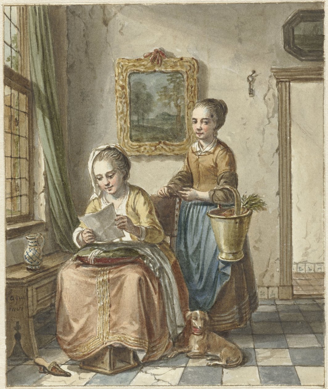 Sitzende Frau mit Dienstmädchen, einen Brief lesend von Willem Joseph Laquy