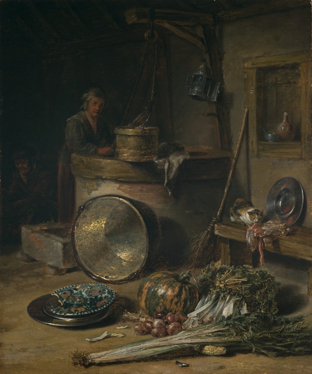 Bauerninterieur mit Frau an einem Brunnen, um 1642-43 von Willem Kalf