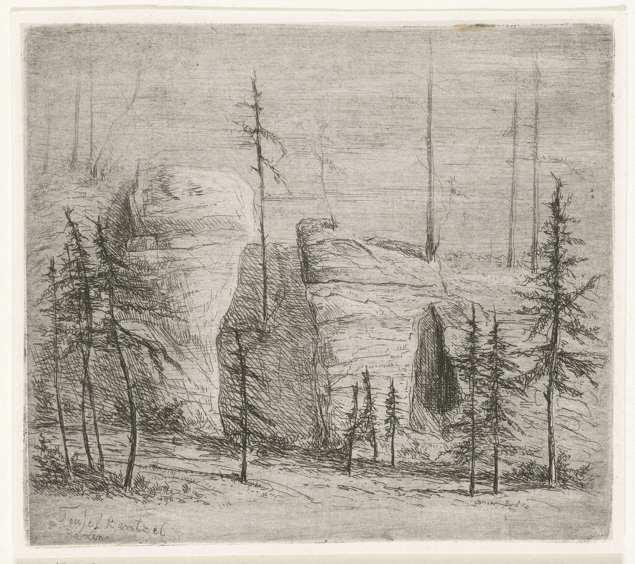 Felsenlandschaft mit Nadelbäumen, die sogenannte Teufelkanzel von Willem Matthias Jan van Dielen
