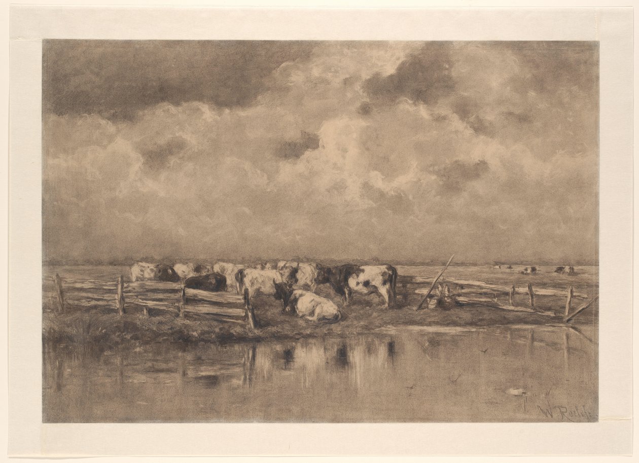 Melkbocht an der Schie von Willem Roelofs (I) (signed by artist)