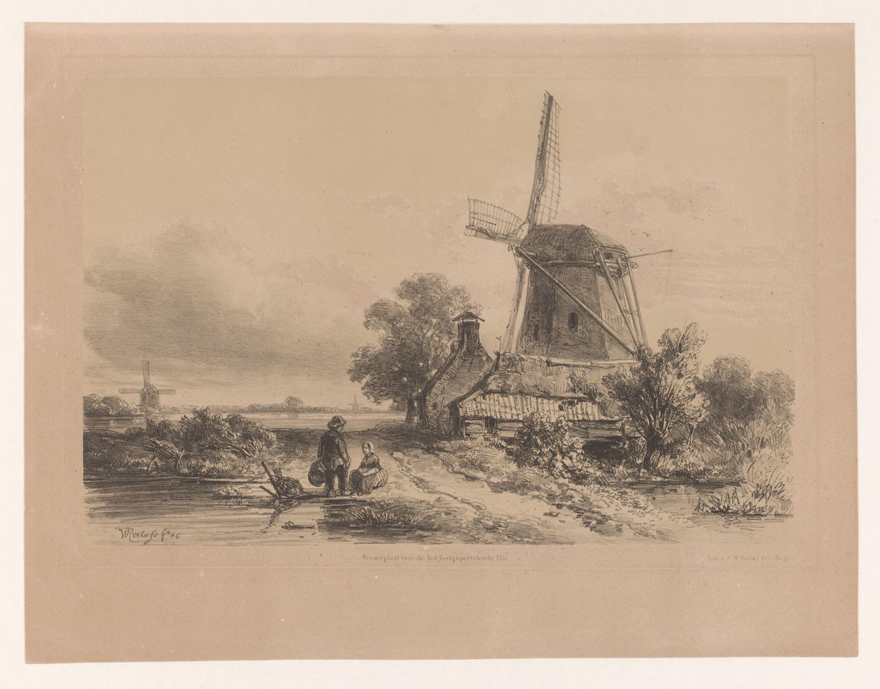 Mühle in einer Landschaft mit zwei Figuren von Willem Roelofs (I)