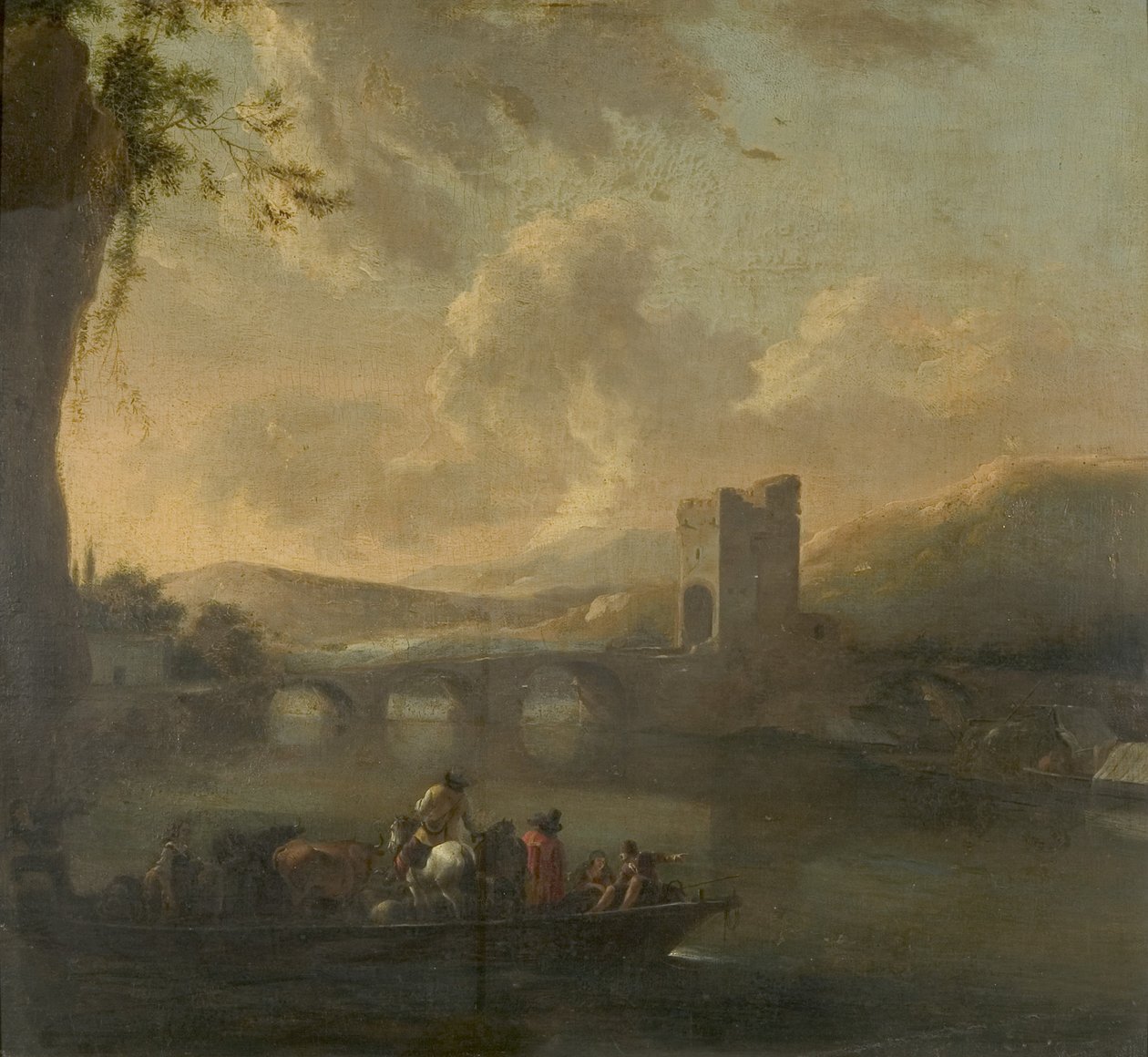 Eine Fähre überquert einen Fluss, ca. 1640 von Willem Schellinks