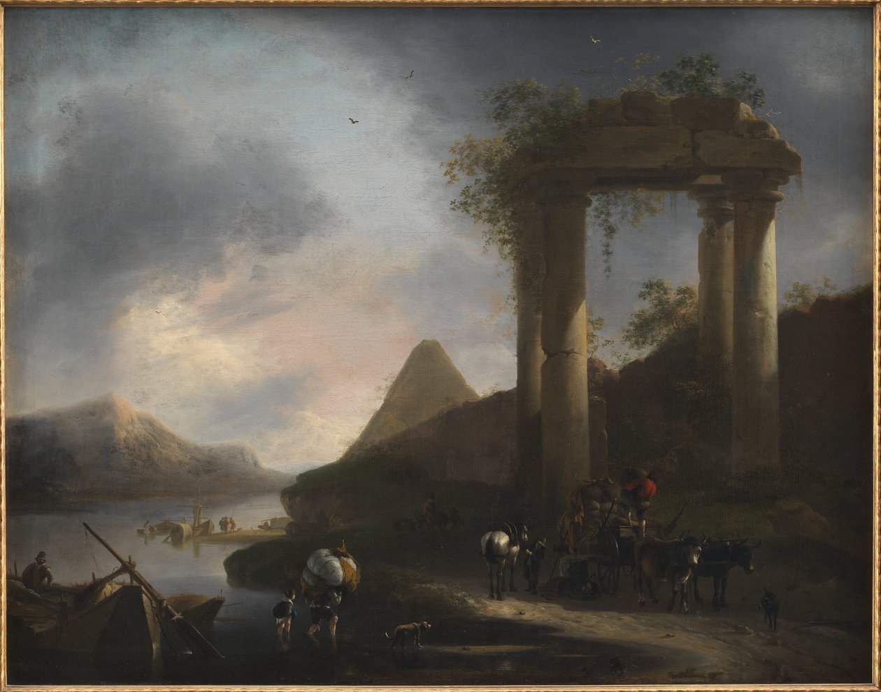 Italienische Landschaft mit klassischen Ruinen von Willem Schellinks