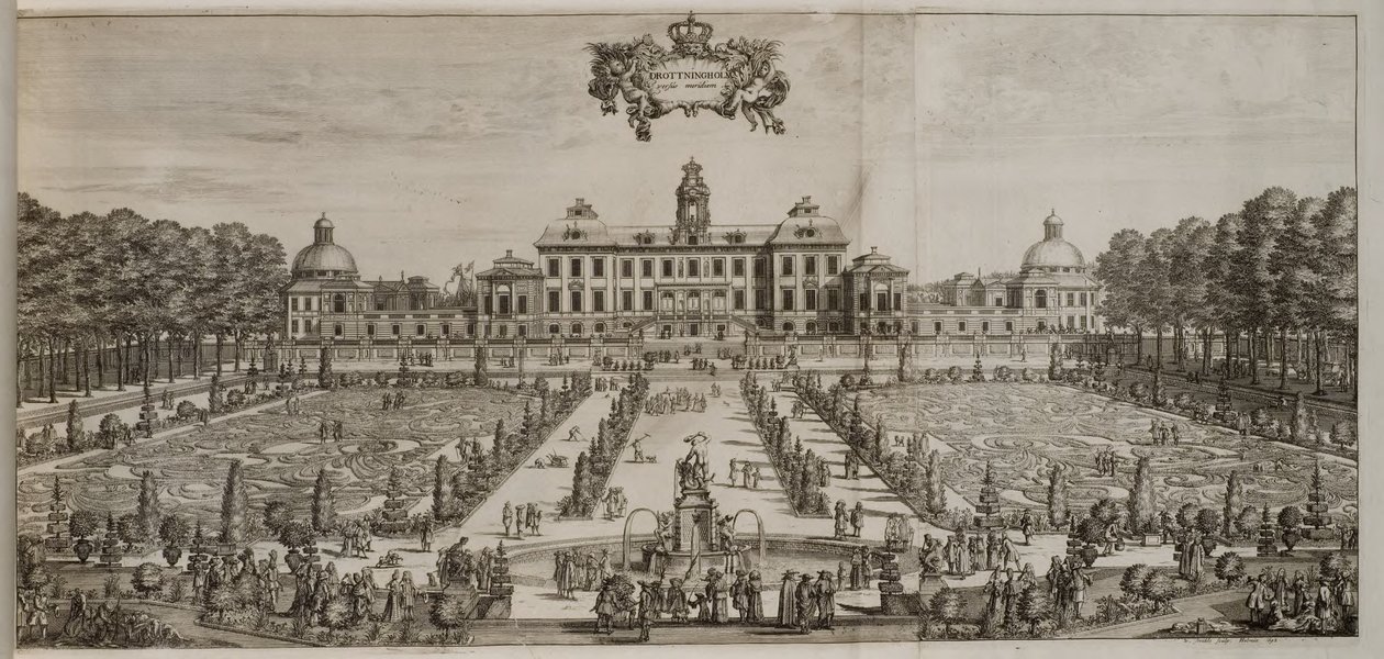 Schloss Drottningholm und Garten von Süden von Willem Swidde