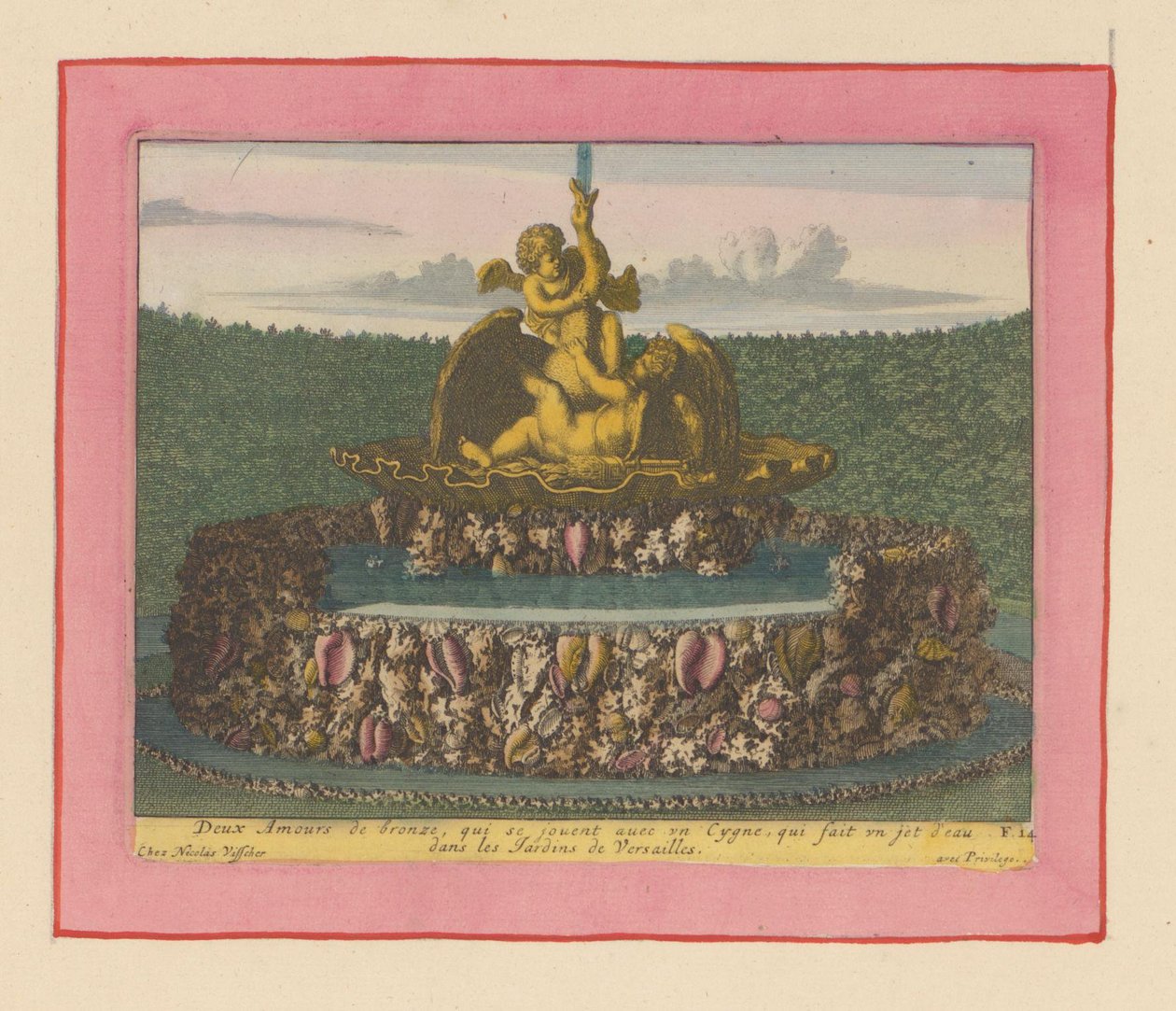 Brunnen mit zwei Putti, die mit einem Schwan spielen von Willem Swidde