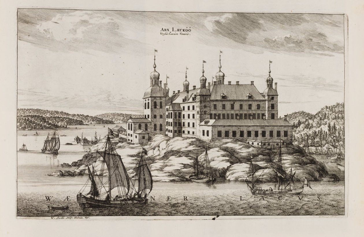 Läckö Schloss zur Vänerseite. aus "Suecia antiqua et hodierna" von Willem Swidde