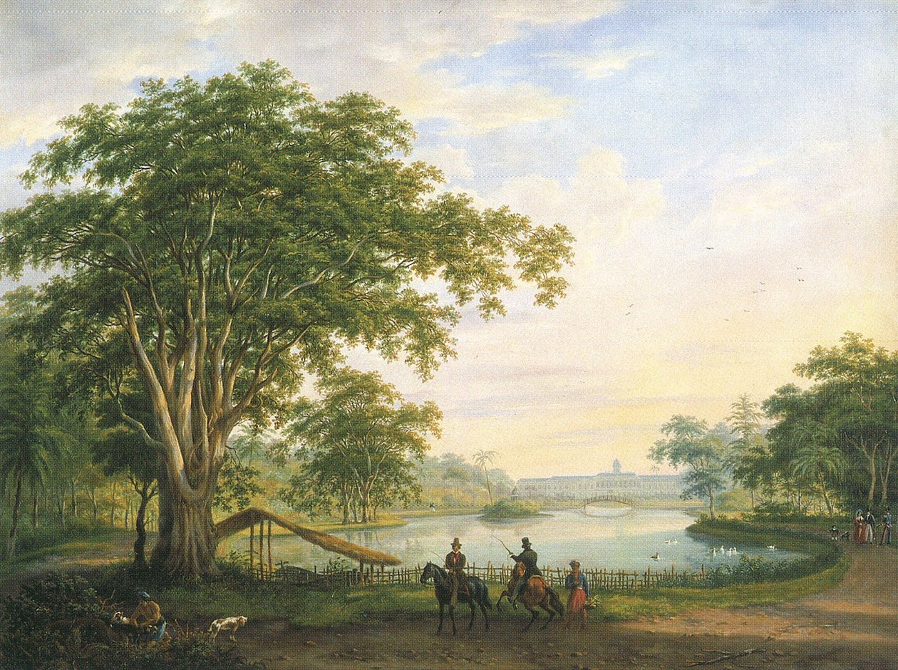 Die Gartenfassade des alten Palastes des Generalgouverneurs in Buitenzorg von Willem Troost
