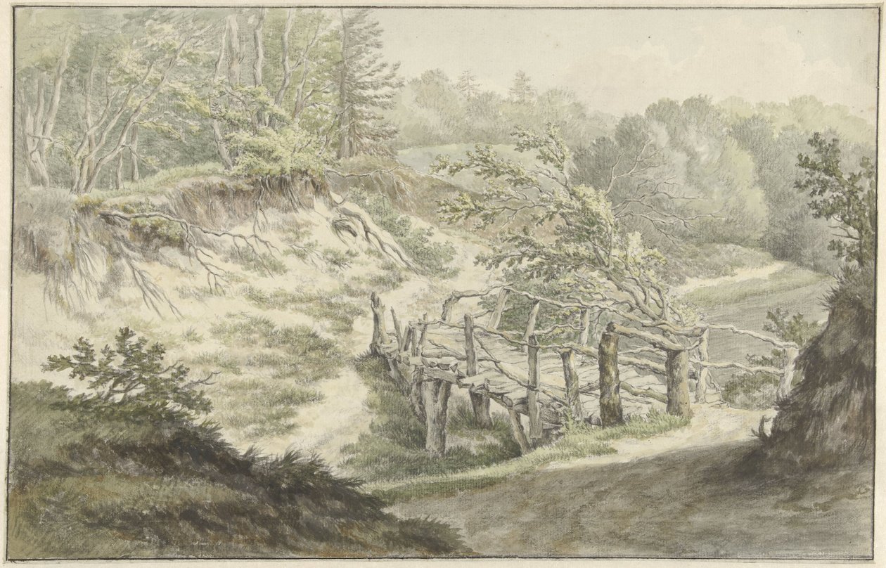 Dünenlandschaft mit Holzbrücke von Willem Uppink