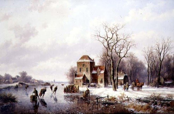 Winterszene mit einem Pferd und Wagen auf einem Weg von Willem Vester