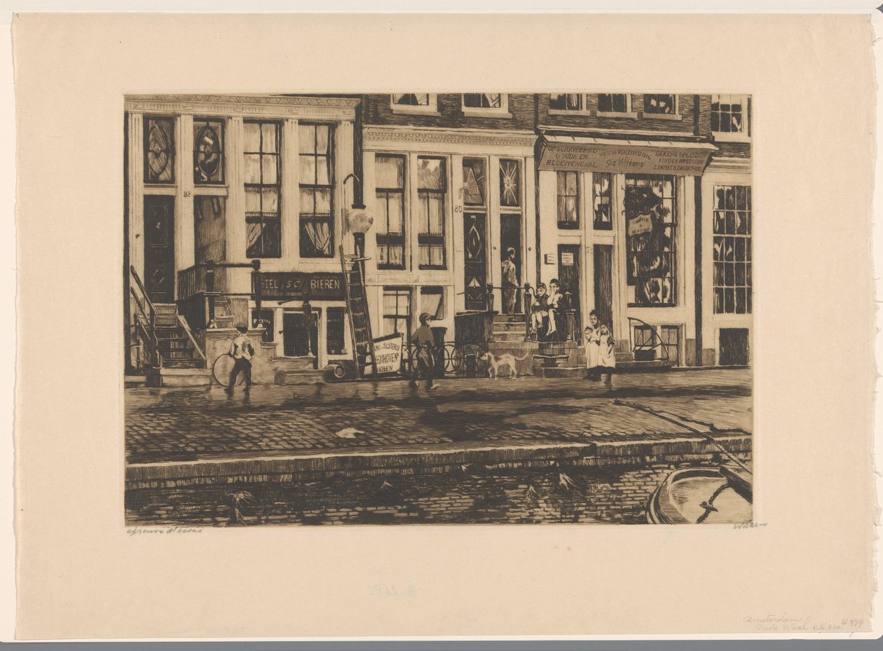 Ansicht der Häuser an der Oude Waal in Amsterdam von Willem Witsen (signed by artist)