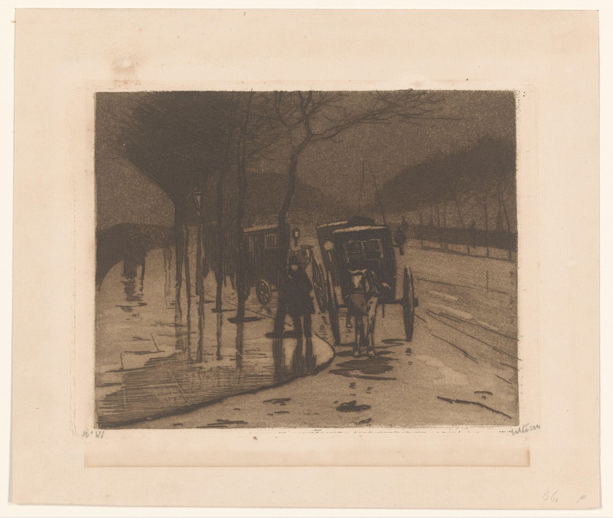 Wartende Kutschen am Victoria Embankment in London von Willem Witsen (signed by artist)