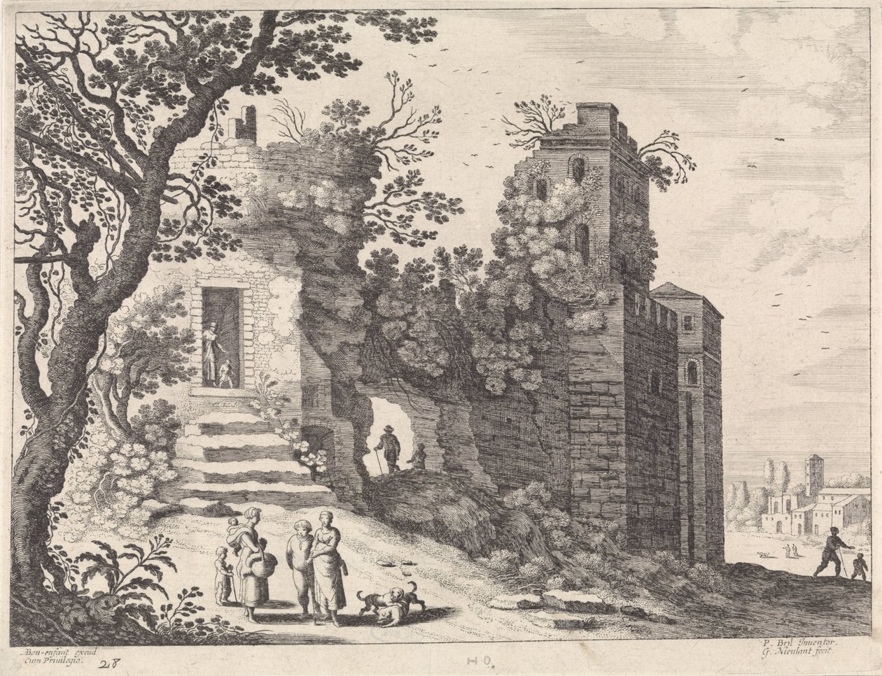 Ruine mit einer Gruppe von Frauen und Kindern von Willem van Nieulandt (II)