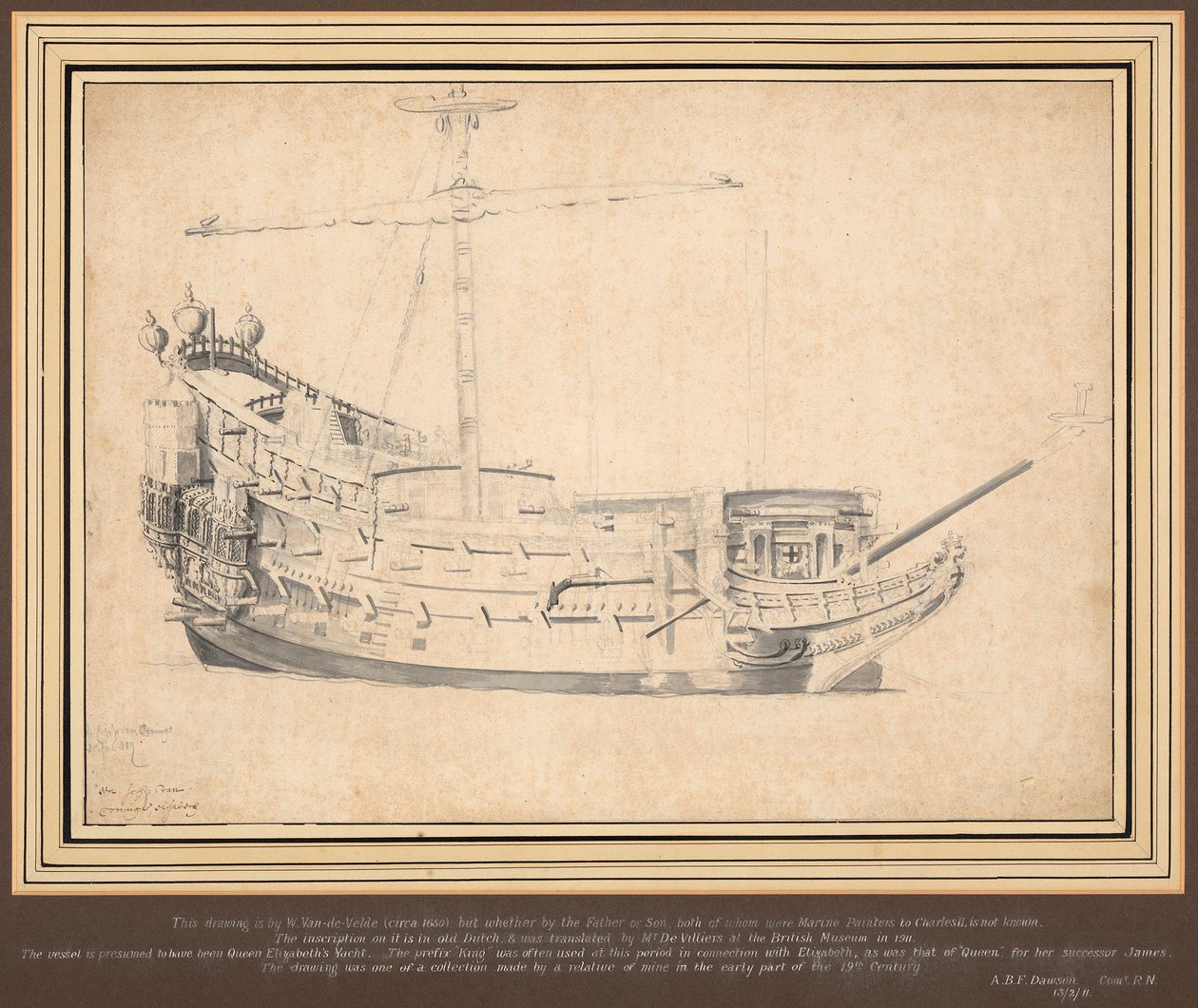 Ein englisches Schiff (Der Löwe?) um 1648 von Willem van de Velde the Elder