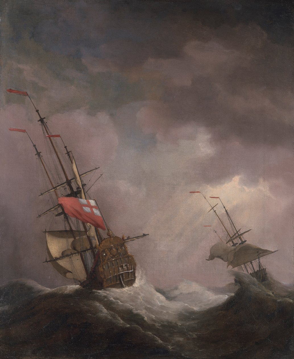 Ein englisches Schiff auf See in einem Sturm von Willem van de Velde the Younger