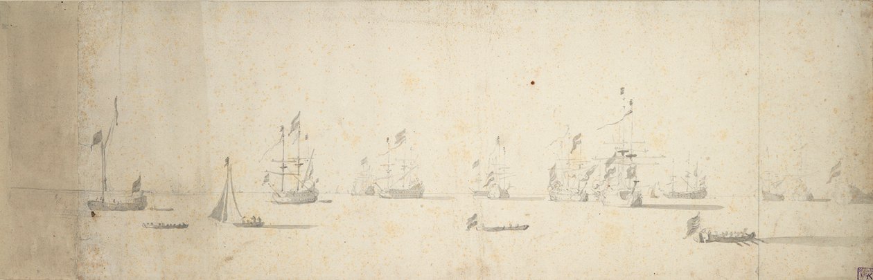 Niederländische Schiffe vor Anker, ca. 1664 von Willem van de the Elder Velde